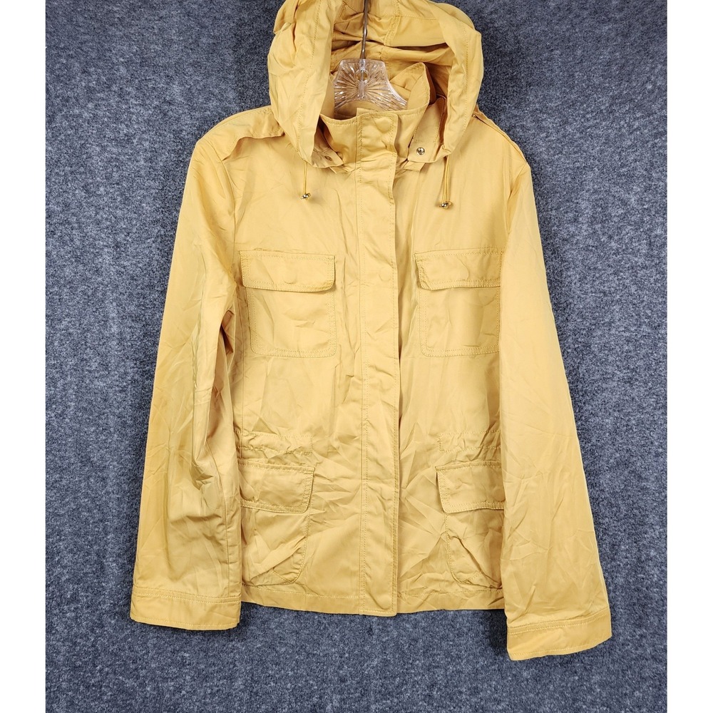 Talbots Utility Jacket‎ Womens 14 Mustard Yellow Hooded Epaulette Safari Coat